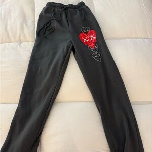 Kids Black Joggers with Red Heart Design